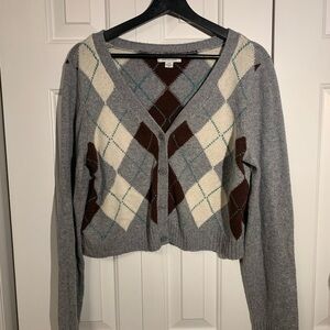American Eagle Outfitters Gray Argyle Cardigan